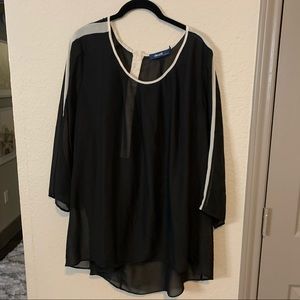 Eloquii Sheer Top with Back Buttons & White Detail